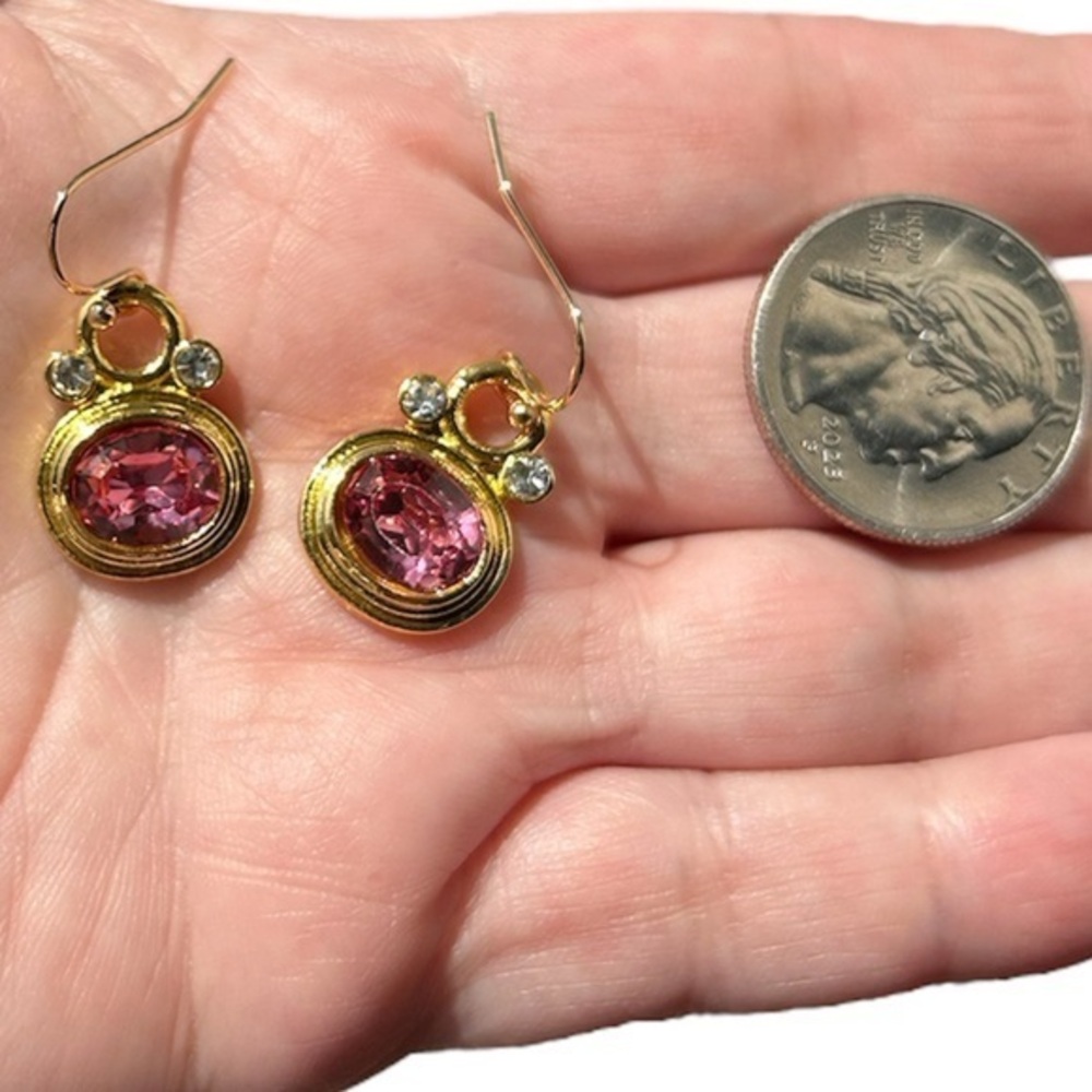 New Yellow Gold Pink Stones Dangle
